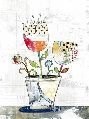 Flower Pot White Modern Wood Framed Art Print with Double Matting by Ogren, Sarah