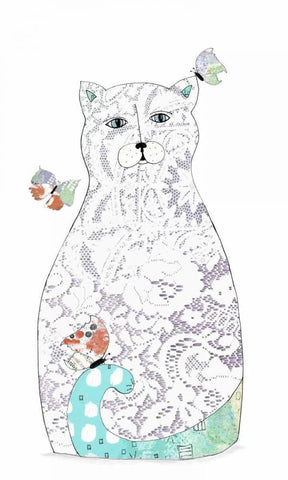 Lace Cat White Modern Wood Framed Art Print with Double Matting by Ogren, Sarah