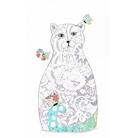 Lace Cat White Modern Wood Framed Art Print by Ogren, Sarah