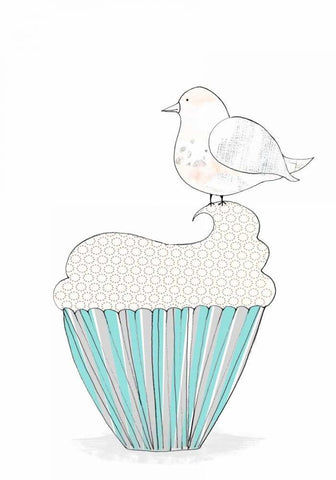 Bird on a Cupcake White Modern Wood Framed Art Print with Double Matting by Ogren, Sarah