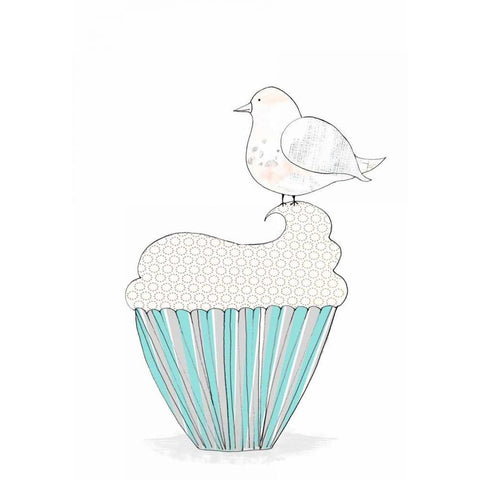 Bird on a Cupcake Black Modern Wood Framed Art Print by Ogren, Sarah