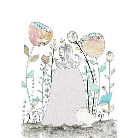 Princess and the Rabbit Black Modern Wood Framed Art Print by Ogren, Sarah