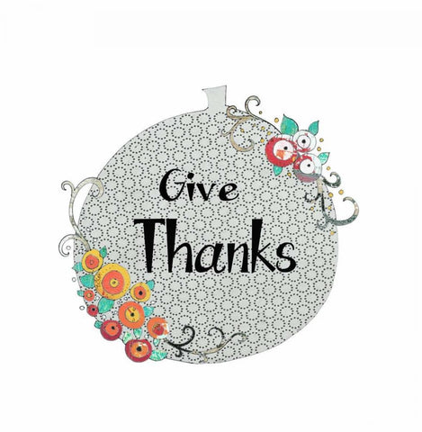 Give Thanks Pumpkin Black Ornate Wood Framed Art Print with Double Matting by Ogren, Sarah