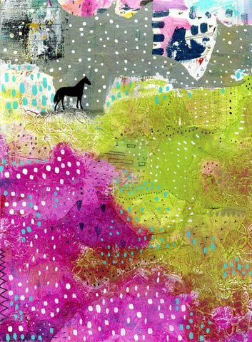 Fuchsia and Lime Pasture White Modern Wood Framed Art Print with Double Matting by Ogren, Sarah