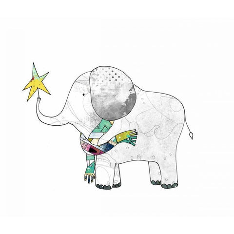 Elephant in a Scarf White Modern Wood Framed Art Print by Ogren, Sarah