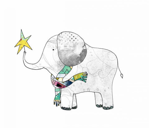 Elephant in a Scarf White Modern Wood Framed Art Print with Double Matting by Ogren, Sarah