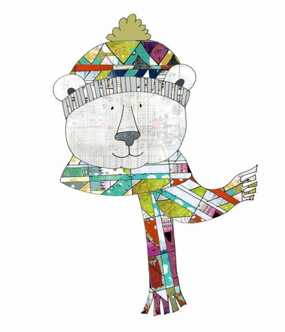 Bear in a Hat and Scarf White Modern Wood Framed Art Print with Double Matting by Ogren, Sarah