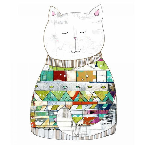 Cat in a Sweater White Modern Wood Framed Art Print by Ogren, Sarah