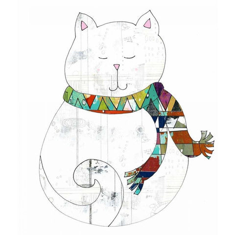 Cat in a Scarf White Modern Wood Framed Art Print by Ogren, Sarah