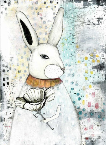 The Rabbit and the Flower Black Ornate Wood Framed Art Print with Double Matting by Ogren, Sarah