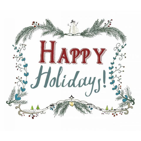 Happy Holidays Wreath Black Modern Wood Framed Art Print by Ogren, Sarah