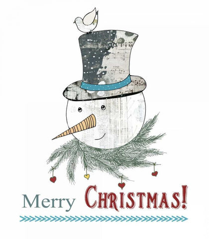 Snowman and Bird White Modern Wood Framed Art Print with Double Matting by Ogren, Sarah