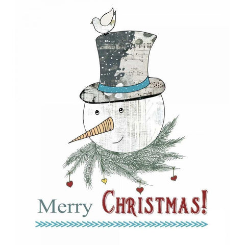 Snowman and Bird Black Modern Wood Framed Art Print by Ogren, Sarah