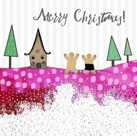 Merry Christmas Gingerbread White Modern Wood Framed Art Print with Double Matting by Ogren, Sarah