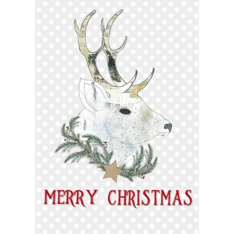 Merry Christmas Buck Black Modern Wood Framed Art Print with Double Matting by Ogren, Sarah