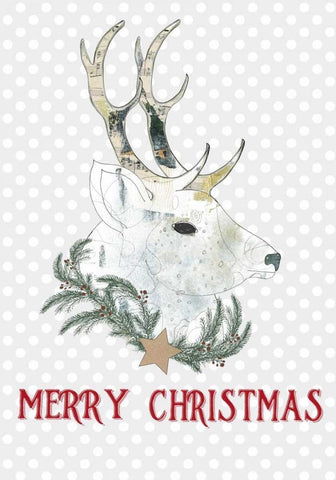 Merry Christmas Buck White Modern Wood Framed Art Print with Double Matting by Ogren, Sarah