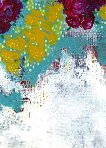 Purple and Gold Floral Abstract White Modern Wood Framed Art Print with Double Matting by Ogren, Sarah