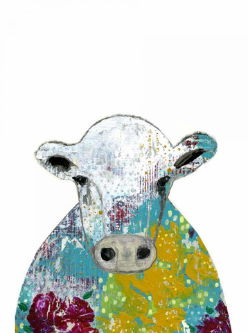 Abstract Floral Cow White Modern Wood Framed Art Print with Double Matting by Ogren, Sarah