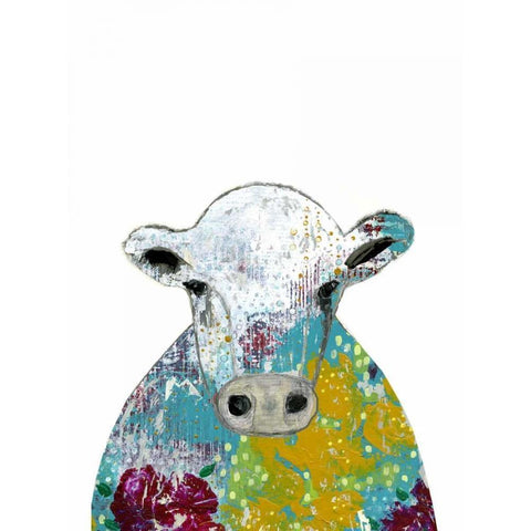 Abstract Floral Cow Black Modern Wood Framed Art Print by Ogren, Sarah