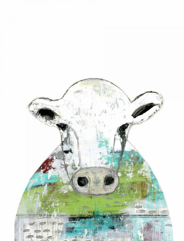 Collage Cow II White Modern Wood Framed Art Print with Double Matting by Ogren, Sarah