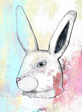 Rainbow Bunny II White Modern Wood Framed Art Print with Double Matting by Ogren, Sarah