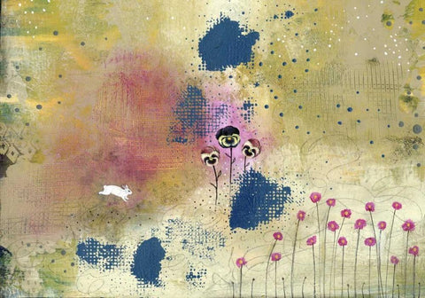 Three Pansies White Modern Wood Framed Art Print with Double Matting by Ogren, Sarah