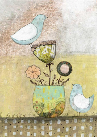 2 Blue Birds White Modern Wood Framed Art Print with Double Matting by Ogren, Sarah