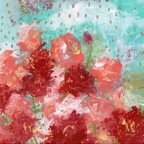 Red and Pink Floral Black Ornate Wood Framed Art Print with Double Matting by Ogren, Sarah