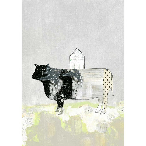 Cow and Barn White Modern Wood Framed Art Print by Ogren, Sarah
