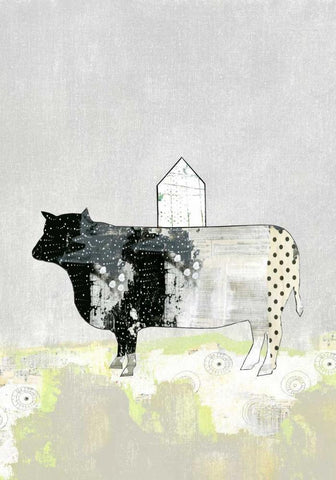Cow and Barn White Modern Wood Framed Art Print with Double Matting by Ogren, Sarah