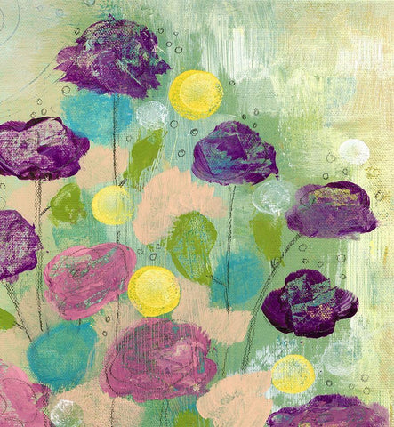 Purple Flowers Black Ornate Wood Framed Art Print with Double Matting by Ogren, Sarah