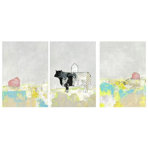 3 Barns and a Cow Set Gold Ornate Wood Framed Art Print with Double Matting by Ogren, Sarah