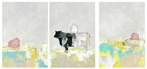 3 Barns and a Cow Set Black Ornate Wood Framed Art Print with Double Matting by Ogren, Sarah