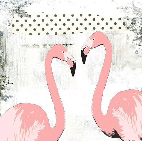 Flamingos White Modern Wood Framed Art Print with Double Matting by Ogren, Sarah