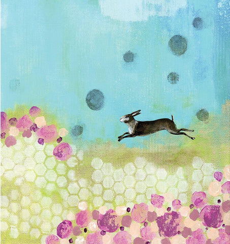 Purple and Yellow Bunny Black Ornate Wood Framed Art Print with Double Matting by Ogren, Sarah