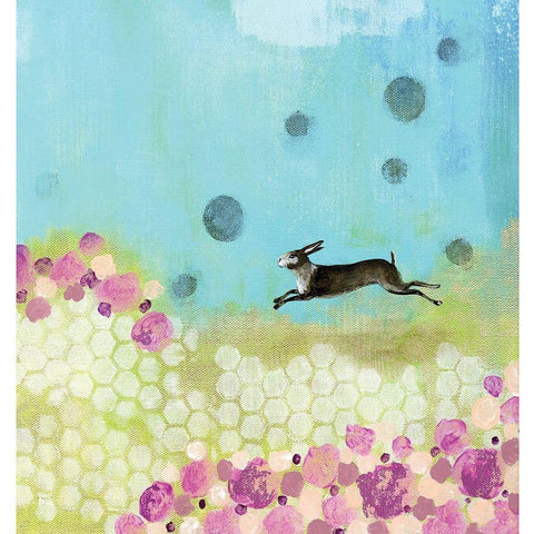 Purple and Yellow Bunny Black Modern Wood Framed Art Print with Double Matting by Ogren, Sarah