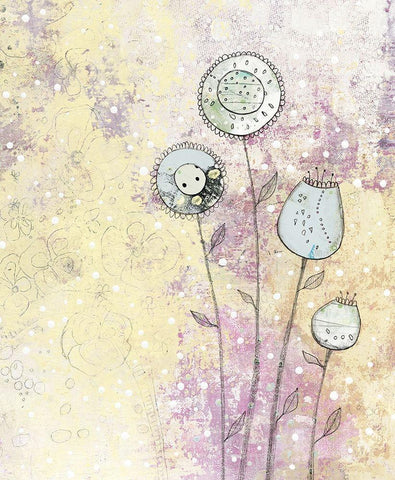 Lavender Floral Abstract Black Ornate Wood Framed Art Print with Double Matting by Ogren, Sarah