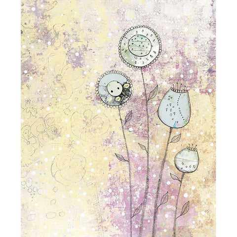 Lavender Floral Abstract Black Modern Wood Framed Art Print by Ogren, Sarah