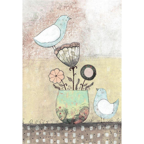 Birds Together - Floral Black Modern Wood Framed Art Print by Ogren, Sarah