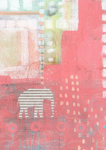 Grey Stripe Elephant Spring Owl Black Ornate Wood Framed Art Print with Double Matting by Ogren, Sarah