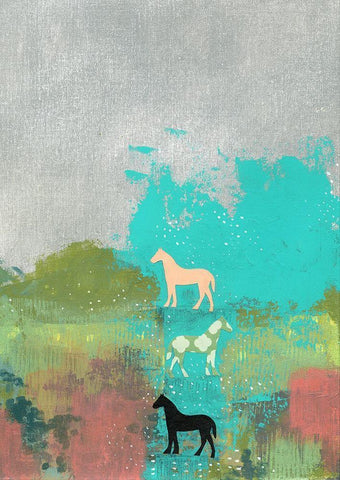 3 Horses White Modern Wood Framed Art Print with Double Matting by Ogren, Sarah