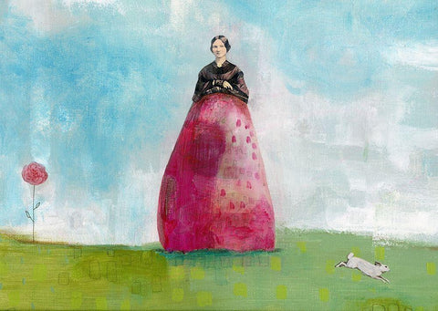 Girl and the White Rabbit Black Ornate Wood Framed Art Print with Double Matting by Ogren, Sarah