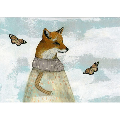 The Red Fox and the Monarchs Gold Ornate Wood Framed Art Print with Double Matting by Ogren, Sarah