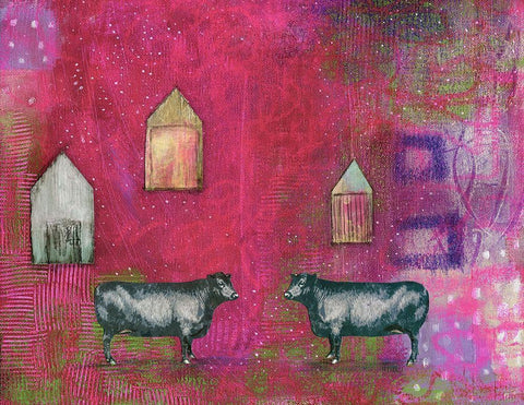 Hot Pink Bull Black Ornate Wood Framed Art Print with Double Matting by Ogren, Sarah