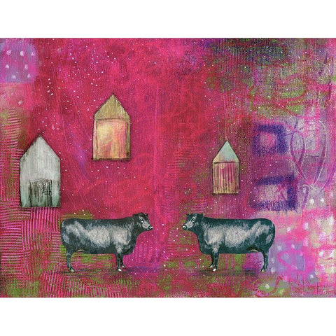 Hot Pink Bull Black Modern Wood Framed Art Print with Double Matting by Ogren, Sarah