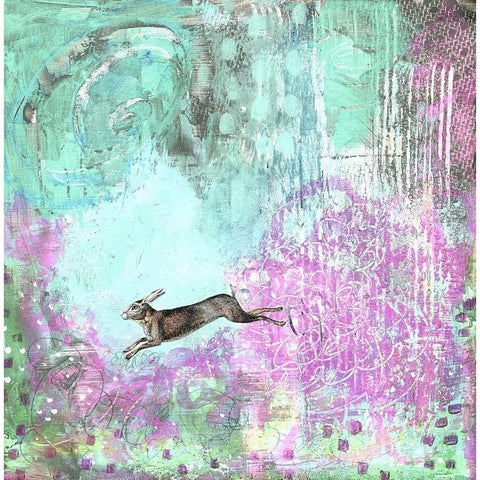 Rabbit and Purple Flowers Gold Ornate Wood Framed Art Print with Double Matting by Ogren, Sarah