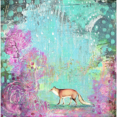 Fox and Purple Flowers Gold Ornate Wood Framed Art Print with Double Matting by Ogren, Sarah