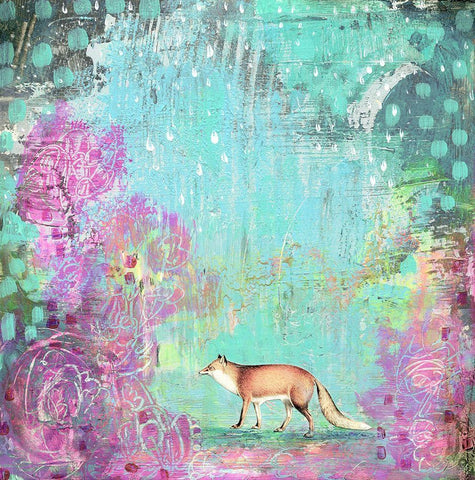 Fox and Purple Flowers Black Ornate Wood Framed Art Print with Double Matting by Ogren, Sarah