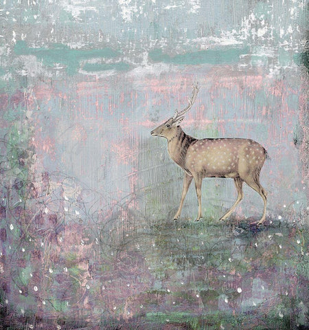 Grey Deer Black Ornate Wood Framed Art Print with Double Matting by Ogren, Sarah