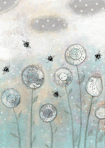 5 Bees White Modern Wood Framed Art Print with Double Matting by Ogren, Sarah